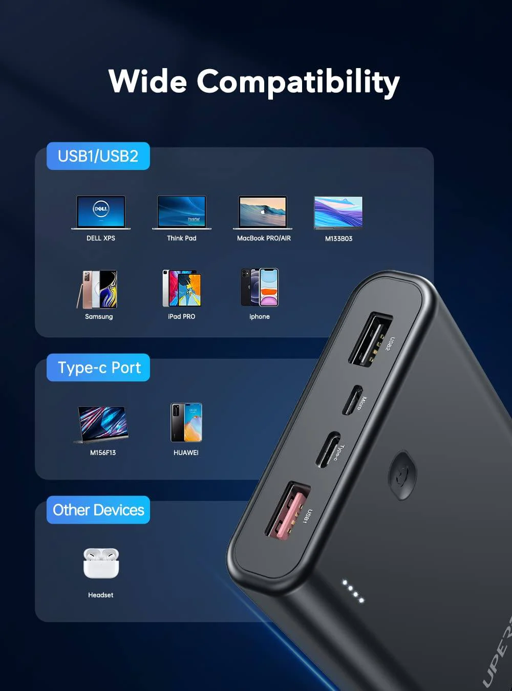 Power Bank 20000mah 65W Schnellladung USB C Tri-Outport - Image 5