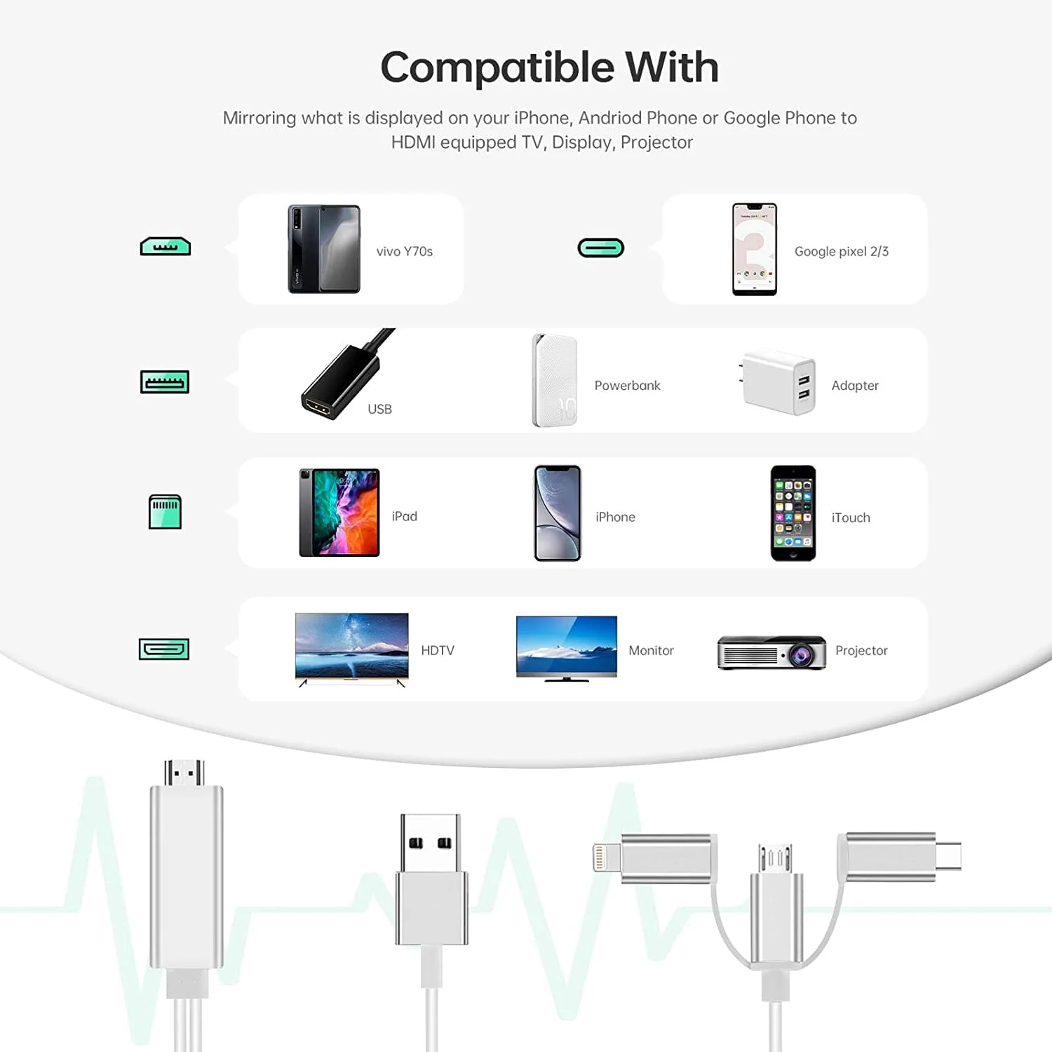 3 IN 1 "I-O-S/Andriod to HDTV" Mhl Kabel - Image 3
